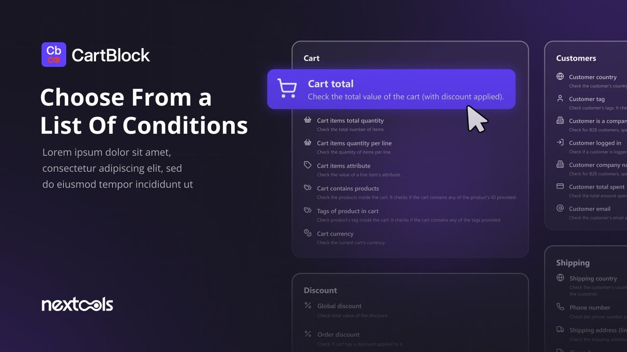 After: CartBlock conditions listing screenshot designed by Creativul