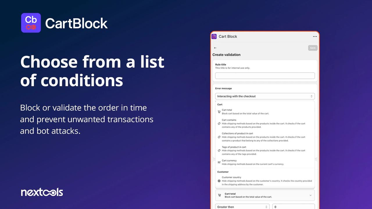 Before: CartBlock listing screenshot with raw admin panel